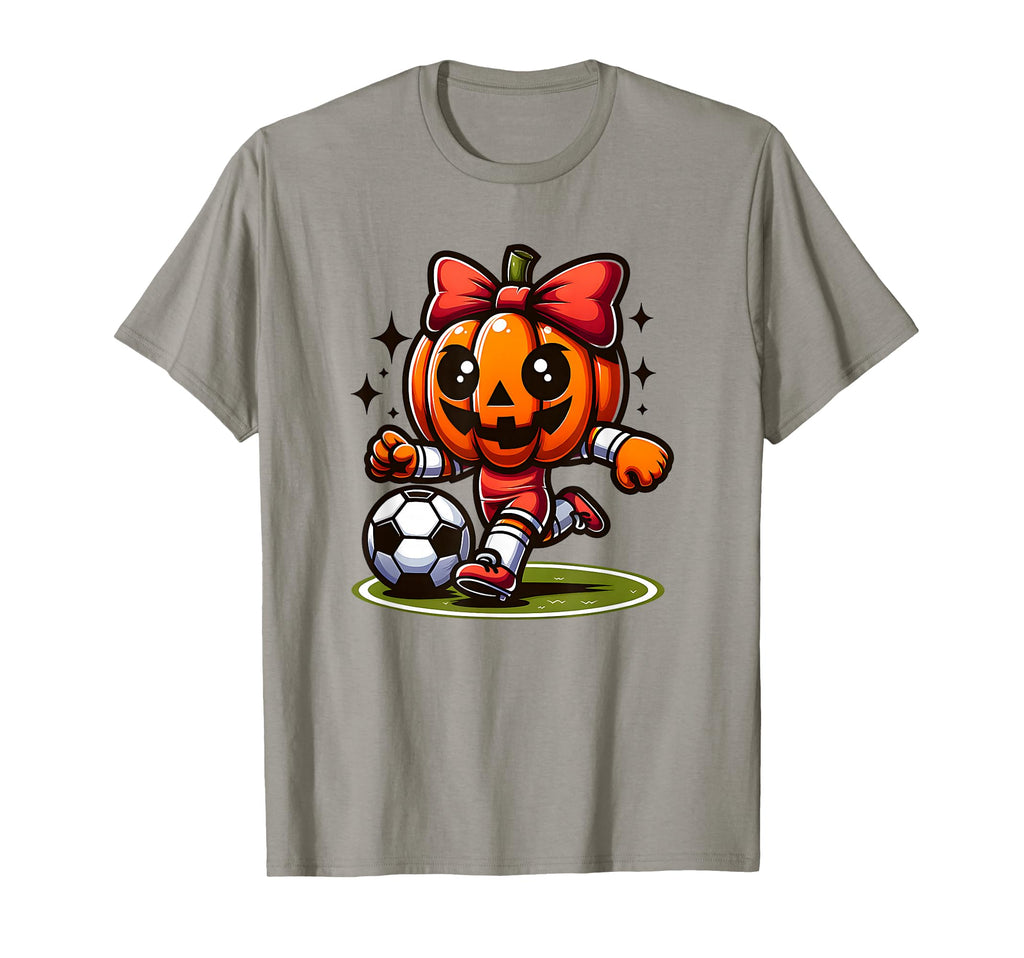 Halloween Soccer Pumpkin Coquette Bow T-Shirt - Unique Graphic Men Women