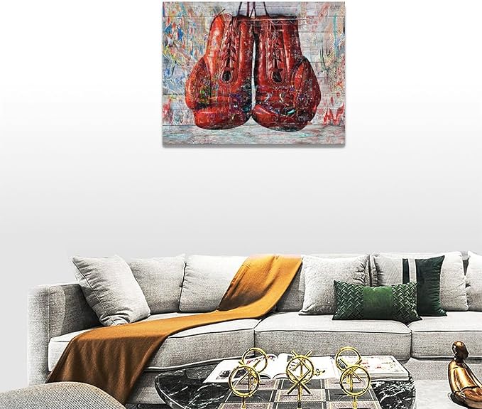 Quorin Banksy Graffiti Boxing Wall Art Red Boxing Gloves Pictures Gym Sport Wall Decor Canvas Print Painting Artwork for Gym Living Room Bedroom 12"x16"