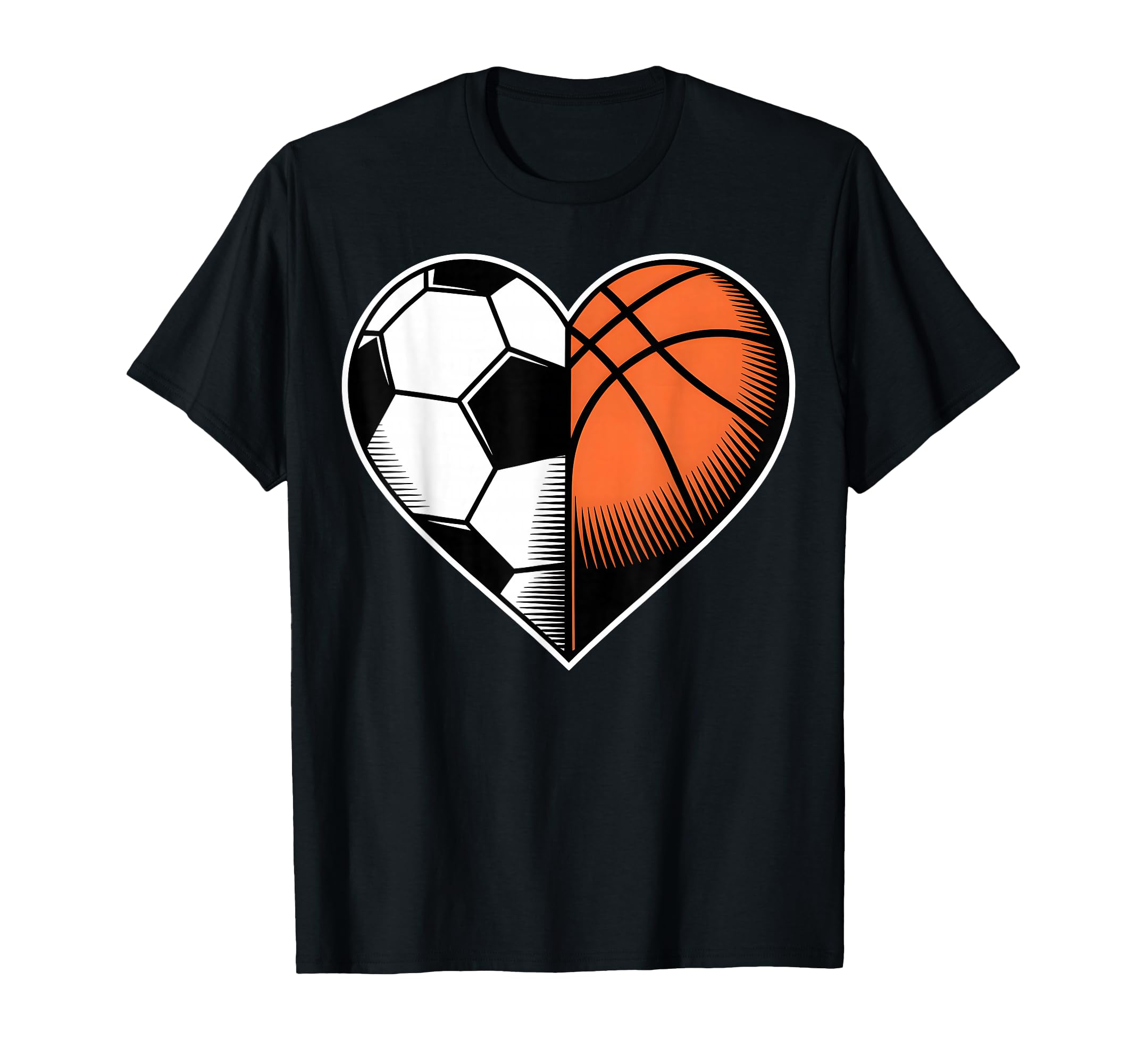 Soccer Basketball Heart Sports Fans T-Shirt - Custom Art Print for Adults