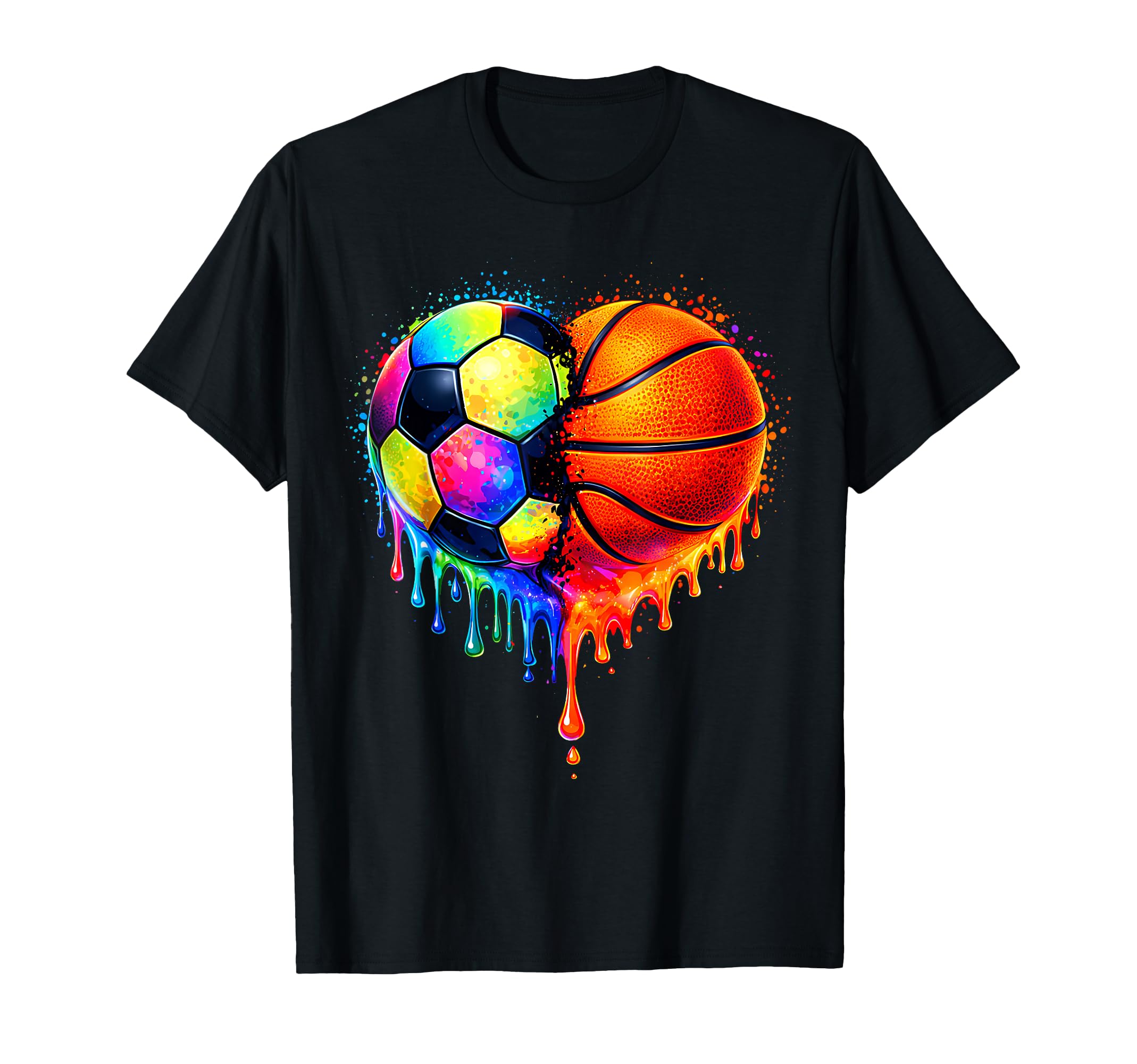 Soccer Basketball Drip Heart Sports T-Shirt - Unique Graphic Unisex