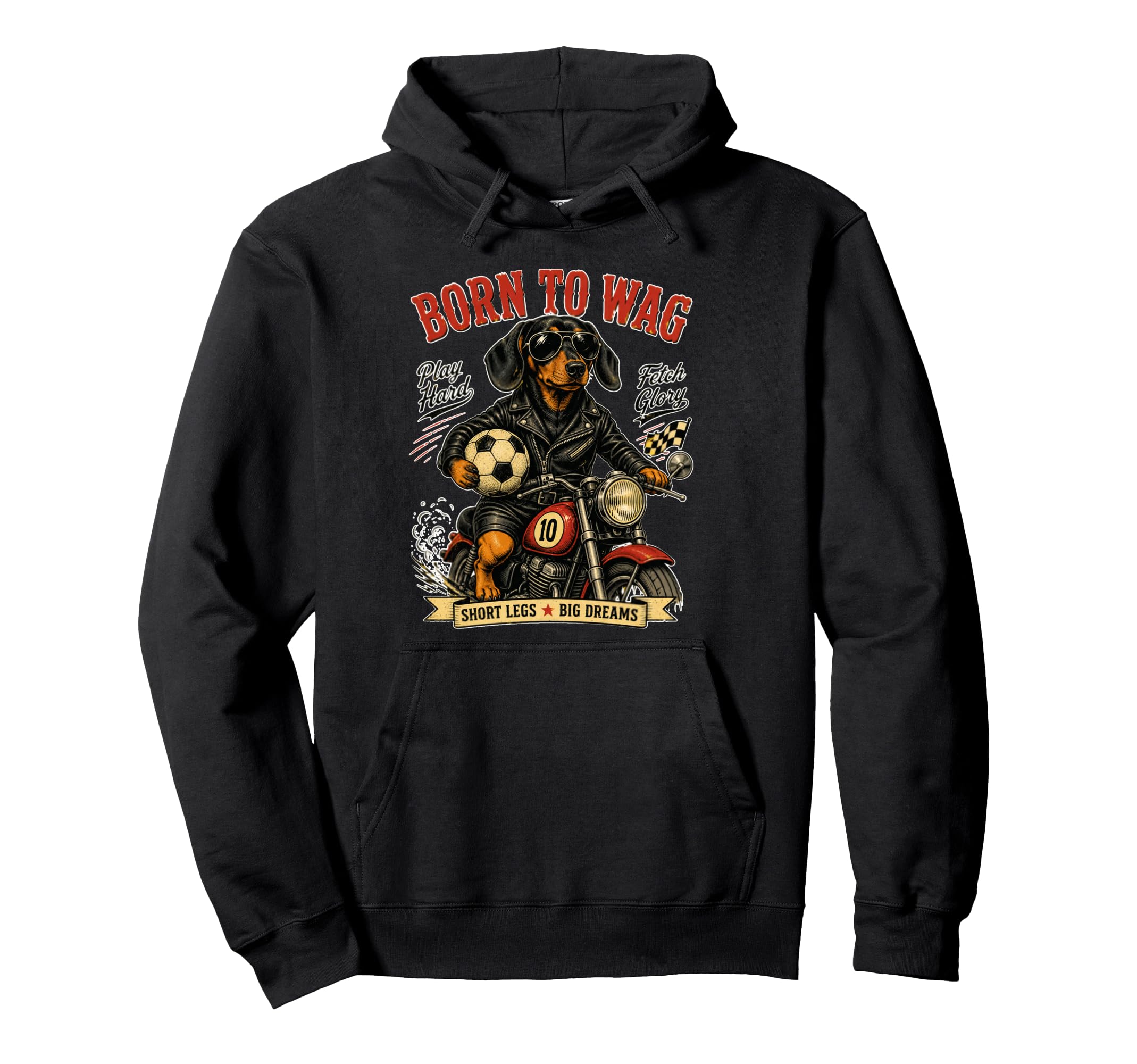 Dachshund Motorbike Love Footbal Hoodie - Streetwear Style for Adults