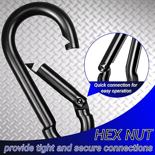50 Pack Black Carabiner Clips, 2.36 Inch Heavy Duty Spring Snap Hooks - Small Locking Carabiners for Camping, Hiking, Hammocks, Swing Sets, Keychains, Fishing & Outdoor Gear