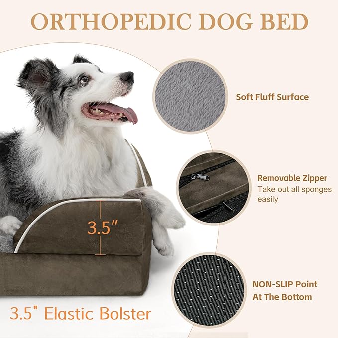 Comfort Expression Small Dog Beds Waterproof Orthopedic Foam Dog Sofa Beds for Medium Dogs Comfy Pet Bed with Washable Removable Cover & Non-Slip Bottom(Small,Dark Green)
