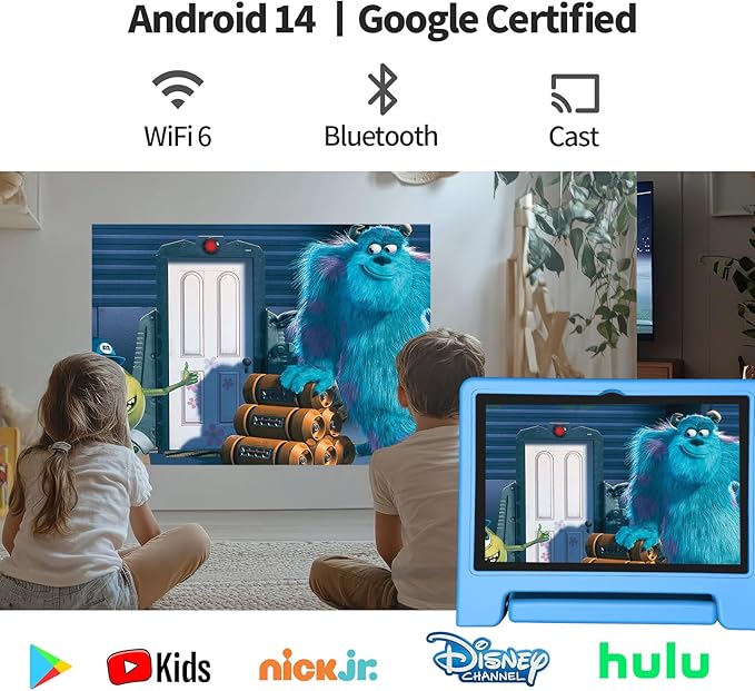 JREN Tablet for Kids｜10 Inch Kids Tablet Android 14｜Octa-core｜64GB｜WiFi ｜Bluetooth｜Parental Control｜Children Content｜Children Toddler Blue