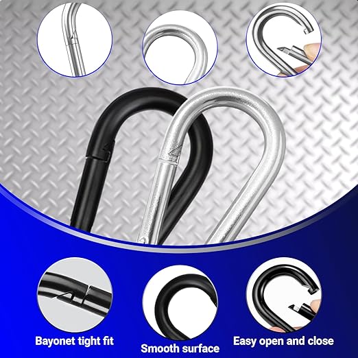 200Pcs 2.36" Heavy Duty Snap Hook Carabiners - M6 Galvanized Steel Quick Links for Keys, Hammocks, Swings, Outdoor Gear - Camping, Hiking, Fishing (Black)