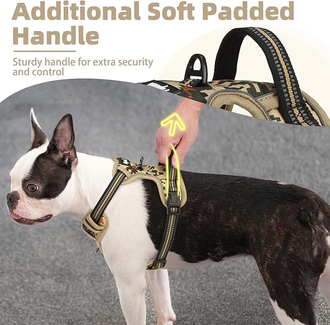 PUPTECK No Pull Dog Harness Small Sized, Adjustable Reflective Dog Harness with Handle Easy Control, Comfortable Soft Padded Pet Vest Harness for Small Dogs, Camouflage S