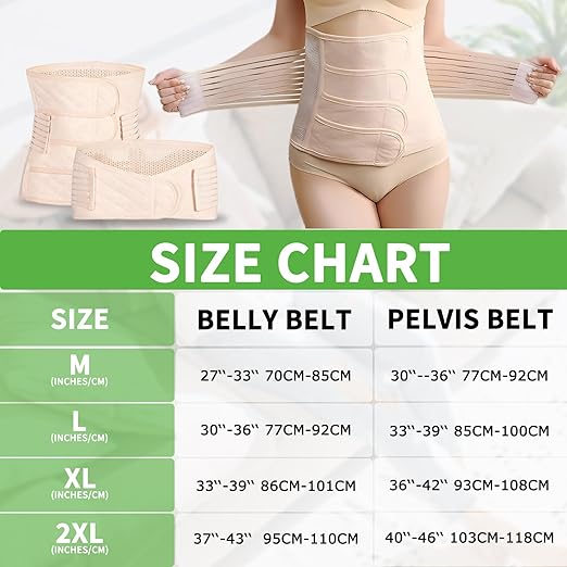 2 in 1 Postpartum Belly Band Wrap Beige, C-Section Support Belt X-Large, Post Partum Support Recovery Waist/Pelvis Belt, Hysterectomy Belly Band Binder Girdle Stomach
