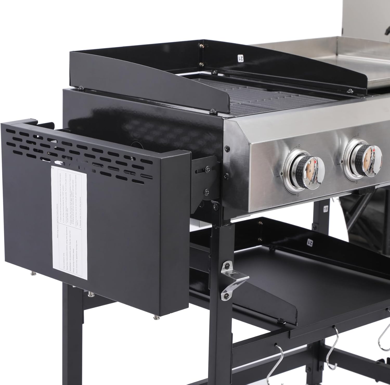 4-Burner Propane Gas BBQ Grill with SS Plancha, 38,200 BTU Output, Wire Enamel Cooking Grids, Foldable Side Table and Hanging Basket, Heavy-Duty Stainless Steel Grill