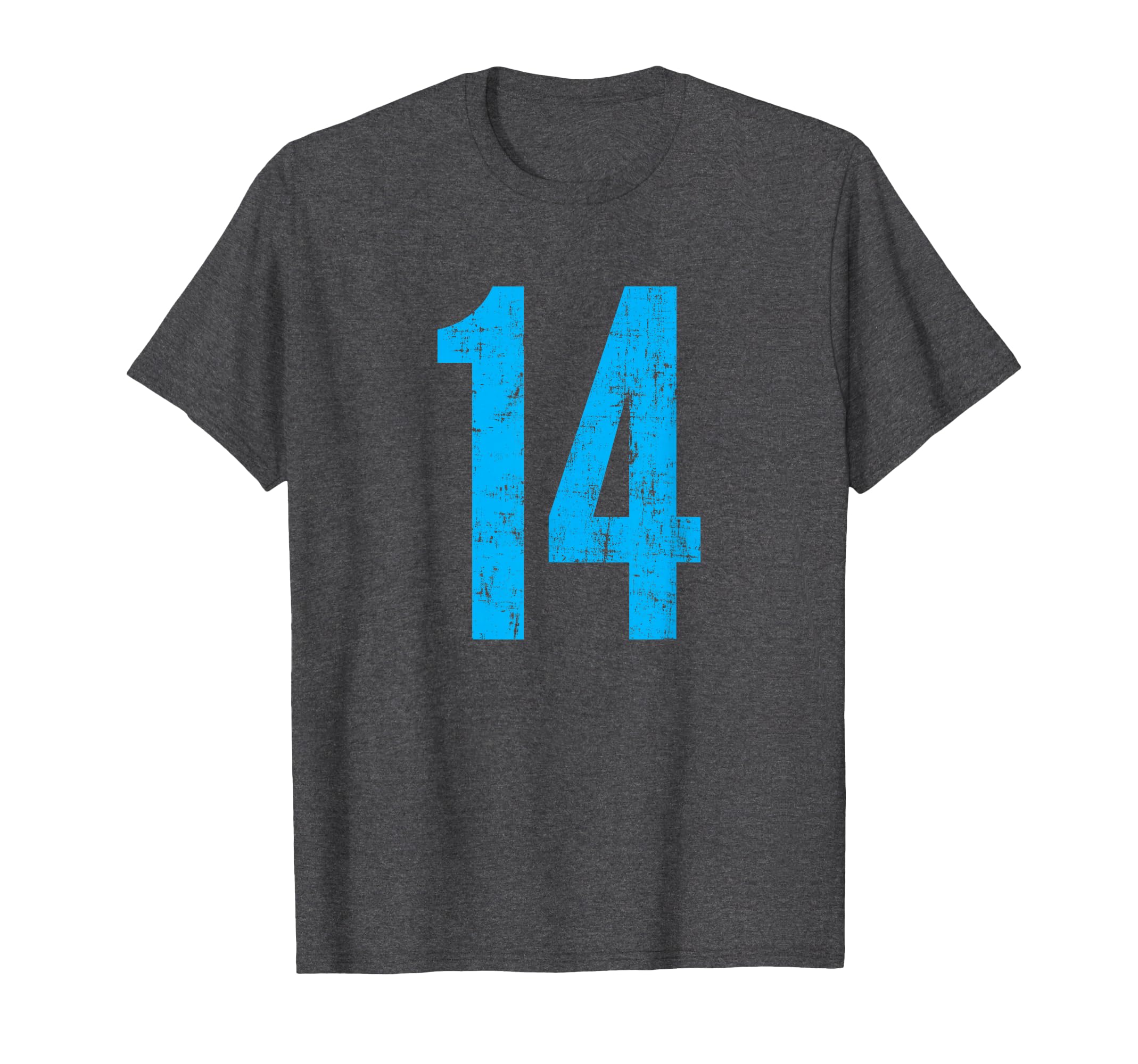 Number 14 Distressed Sport Team T-Shirt - Novelty Apparel for Adults