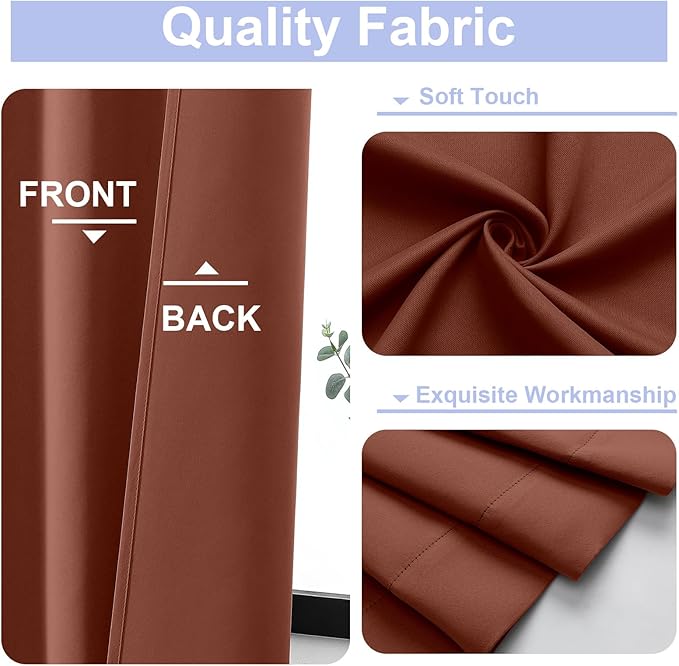 Simplebrand Ava Terracotta Short Blackout Curtains for Bedroom 45 Inches Long 2 Panels Set, Solid Thermal Insulated, Energy Saving Window Treatment Curtains Blackout Drapes, W40 x L45 Inch, Terracotta