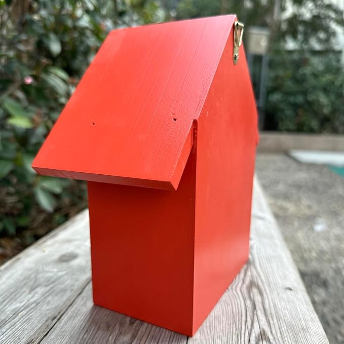 Mason Bee Houses Outdoor Wooden Bee Hotel for Garden and Yard Hand-Made Bamboo Bee Hive for Bees Butterflies and Ladybugs, Medium Size 8"x7.5"x5", Red