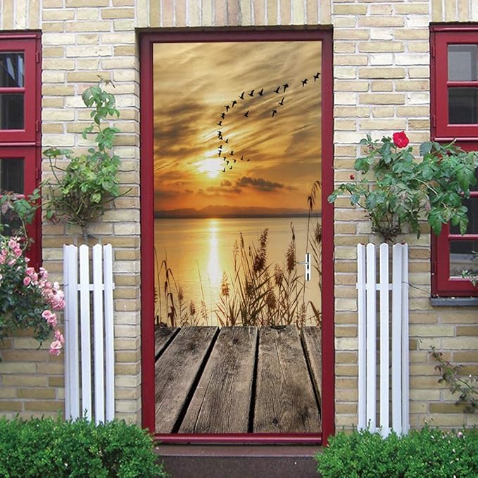 3D Peel and Stick Door Stickers Murals - PIER - Wallpaper Self-Adhesive Decals Removable PVC Waterproof Poster for Bedroom Living Room 31.5" x 78.7"