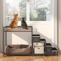 Pet Bunk Bed with Removable Stairs and 2 Drawers, Dogs/Cats Window Perch, Dog Window Seat with Soft Cushion, Ultra-Shallow Steps, Sturdy Metal Frame, Non-Slip
