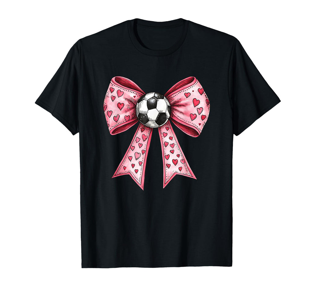 Soccer Valentines Day Coquette Bow T-Shirt - Streetwear Style for Adults