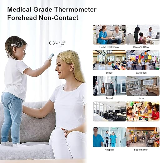 Berrcom Non-Contact Infrared Forehead Thermometer for Adults and Kids, 3-in-1 Digital Fever Thermometers with LCD Display and Fever Alert, Contactless Temperature Reader