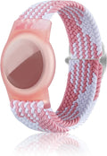 Kids Bracelet Compatible with AirTag, GPS Kid Tracker Holder Braided Wristband for Apple Air Tag, 2022 Upgraded Nylon Adjustable Anti Lost Airtag Watch Band for Kids Children Elders (White Pink)