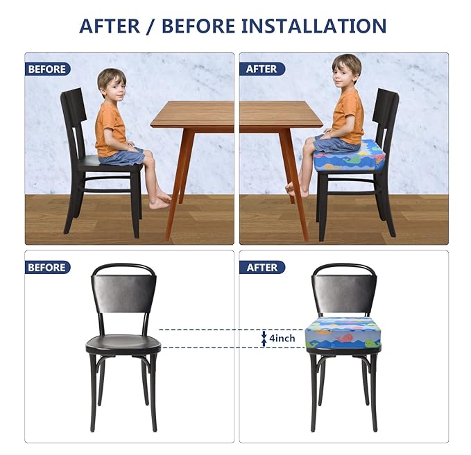 Toddler Booster Seat for Dining Table, 4inch Toddler Cushion, Portable Booster Seats Baby, Adjustable Kids Chair Heightening Booster, Washable Chair Seat Pad Mat for Kids. (Blue)