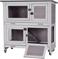 Rabbit Hutch Bunny Cage, Guinea Pig Cage Bunny Hutch Indoor, Wood Pet Cage with 4 Casters -2 Story & 2 Trays