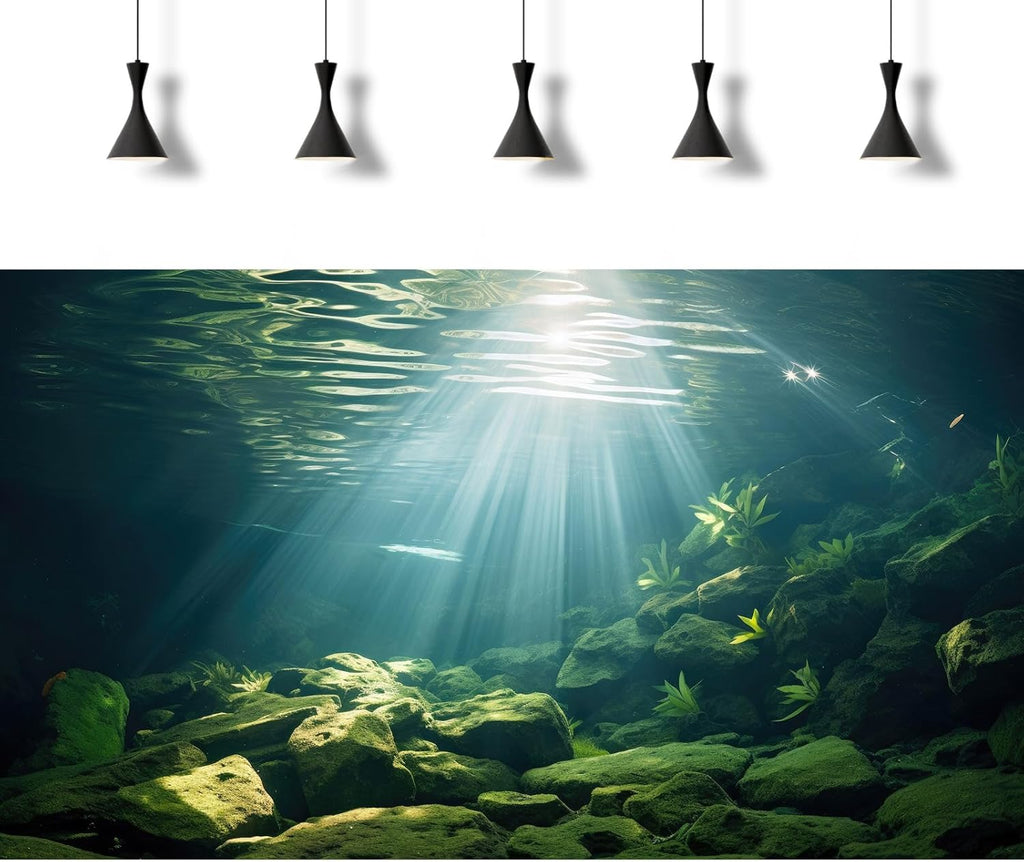 Under The Sea Aquarium Background Aquatic Plants Deep Sea Fish Tank Background Underwater Sunray Rock Terrarium Backgrounds Deep Ocean Floor Tropical Fish Tank Backgrounds 72x24in