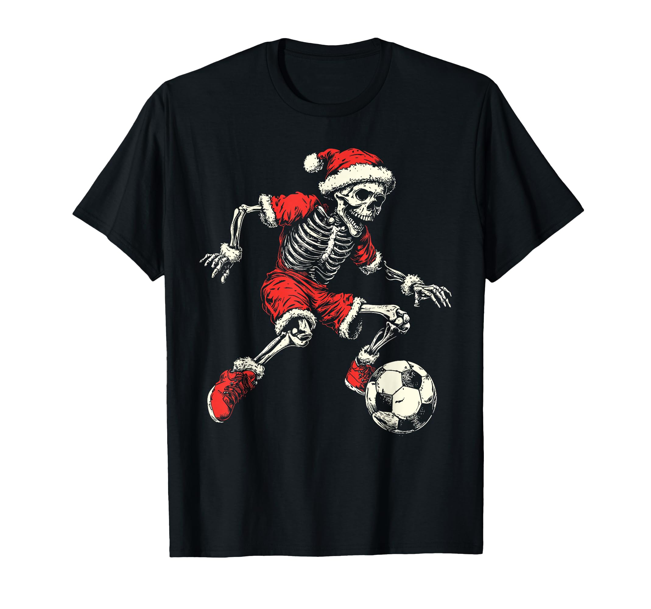 Santa Skeleton Playing Soccer Funny T-Shirt - Fun Novelty Design Men Women