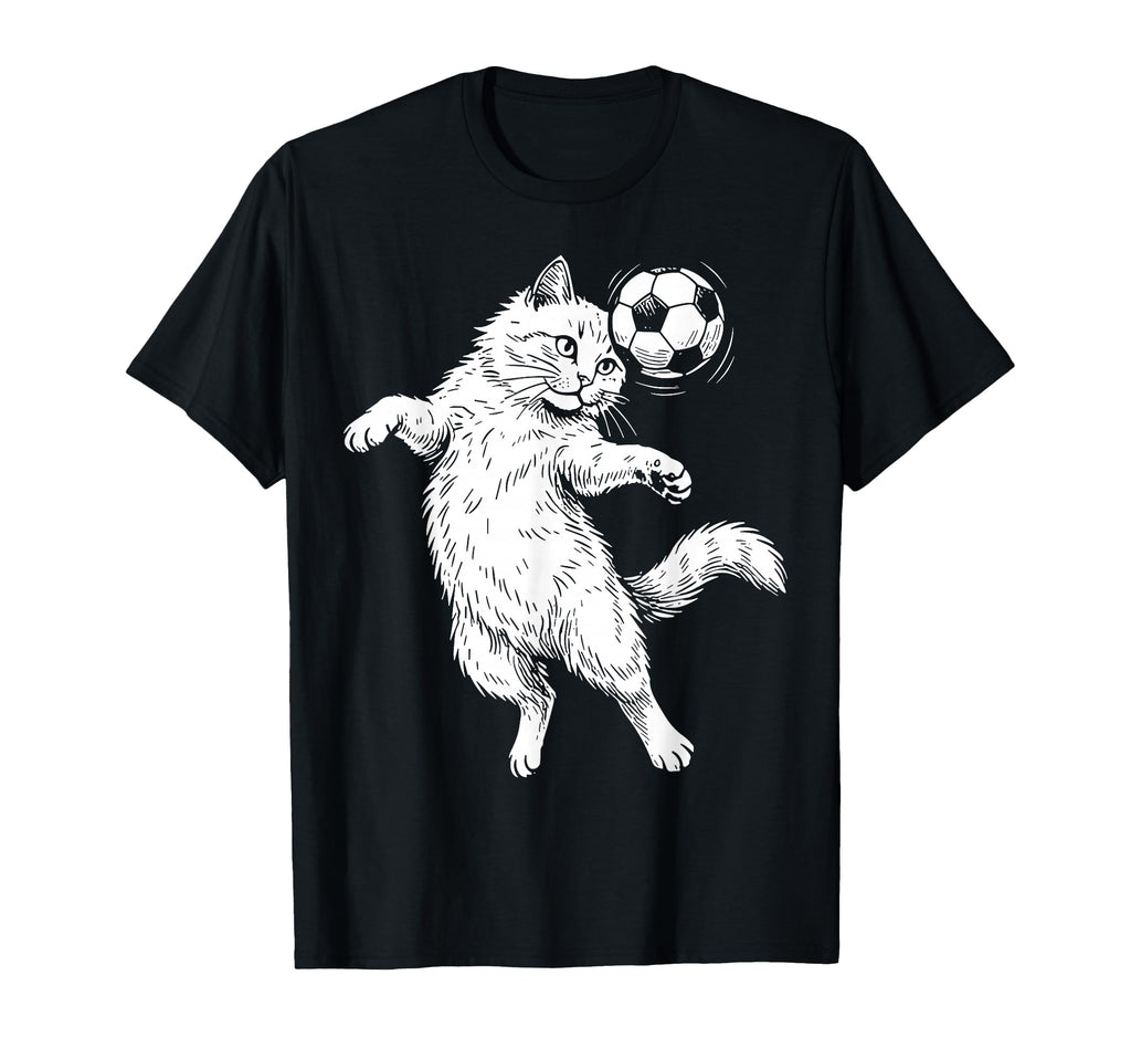 Funny Soccer Cat Header Ball Art Soccer T-Shirt - Trendy Graphic Unisex