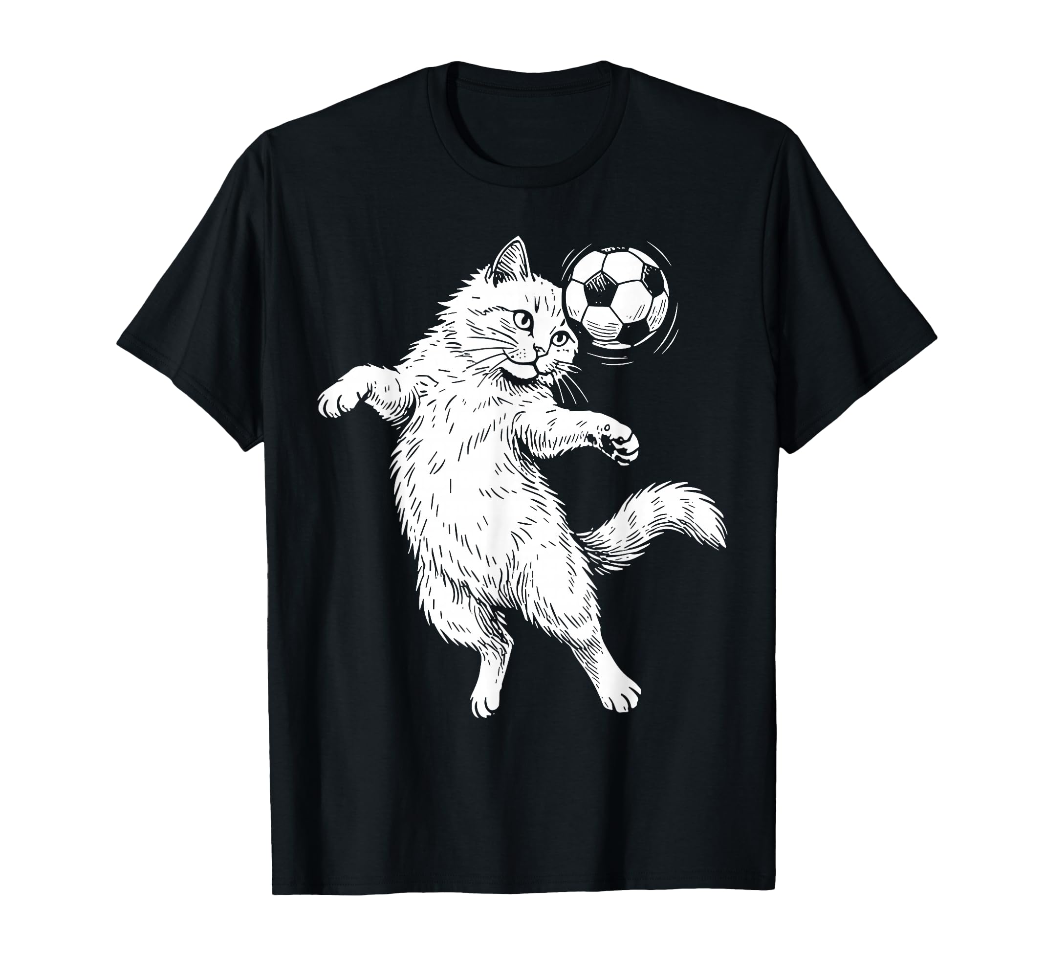 Funny Soccer Cat Header Ball Art Soccer T-Shirt - Trendy Graphic Unisex