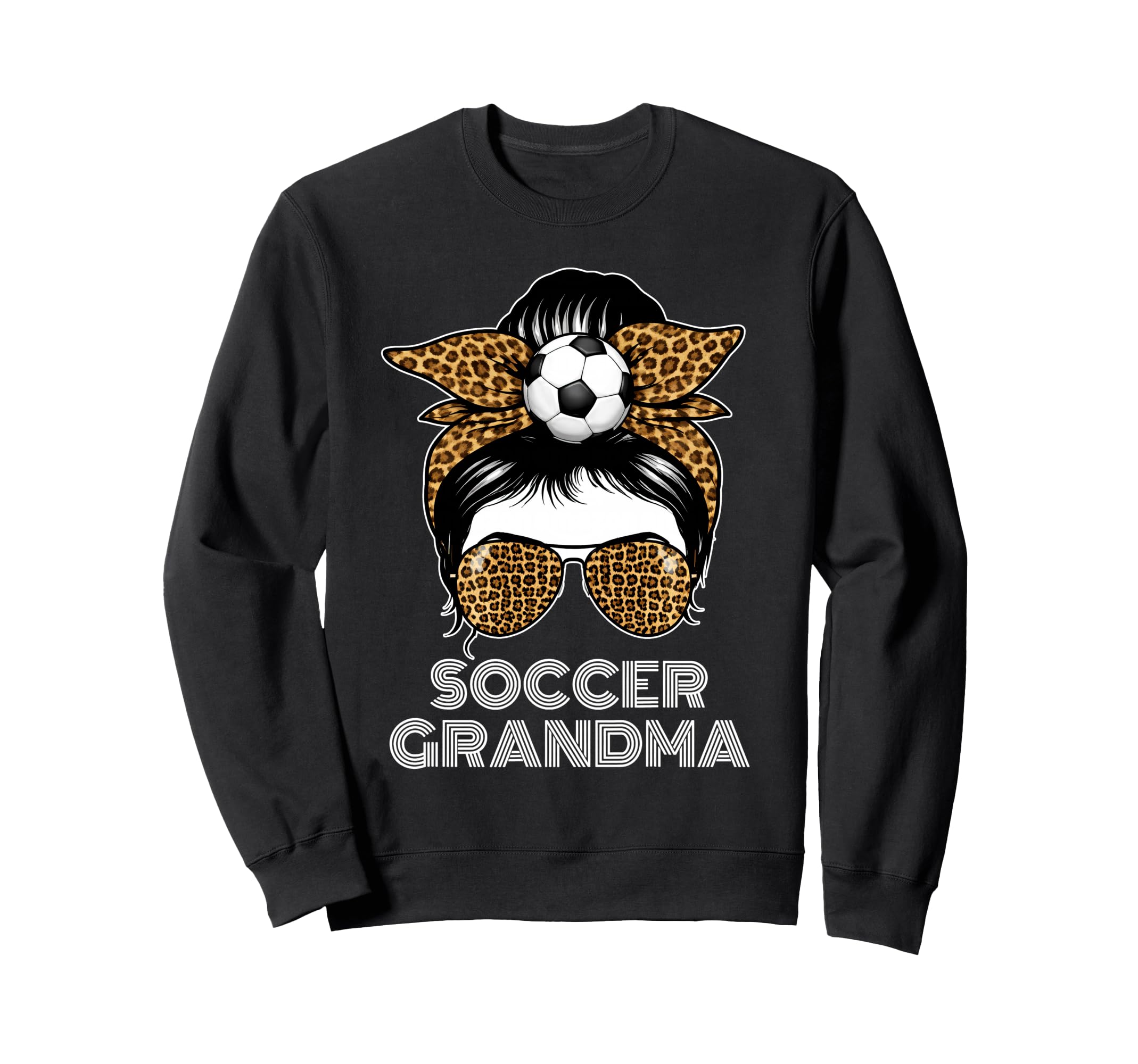 Funny Soccer Grandma Leopard Messy Bun Sweatshirt - Unique Graphic Unisex