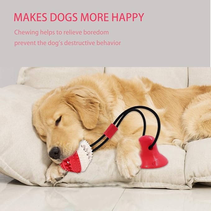 Dog Toys, Dog Chew Toys for Aggressive chewers,Rope with Suction Cup for Puppy Training Treats Teething for Boredom, Small Dog Puzzle Toy Treat Food Dispensing Ball (red)