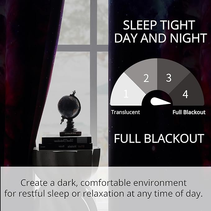 Galaxy Blackout Curtains - Space Design, 100% Blackout, 2 Panels, Each W52×L84, Thermal Insulated Curtains for Bedroom, Noise Reducing & Energy Efficient, Keeping Your Decor Looking Fresh and Vibrant