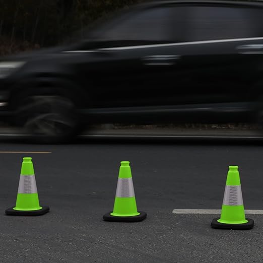 OrangeStar 12" Traffic Cones 4-Pack, Green Safety Cones with Reflective Collar & Heavy Duty Base for Driving Practice, Parking Lots, Roadwork, Construction | Indoor & Outdoor Use