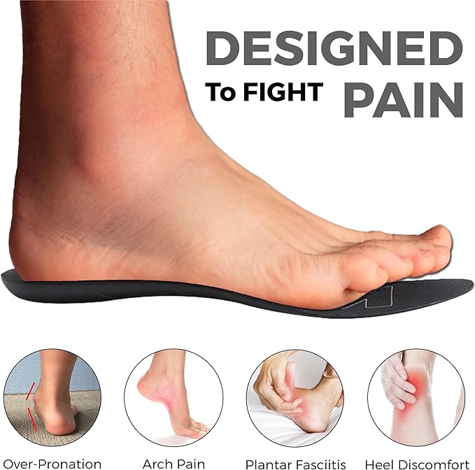 Ultra-Thin Plantar Fasciitis Insoles Designed for Comfort & Maximum Pain Relief, Ideal for Dress Shoes & Boots | Black (Women's 6.5-7)