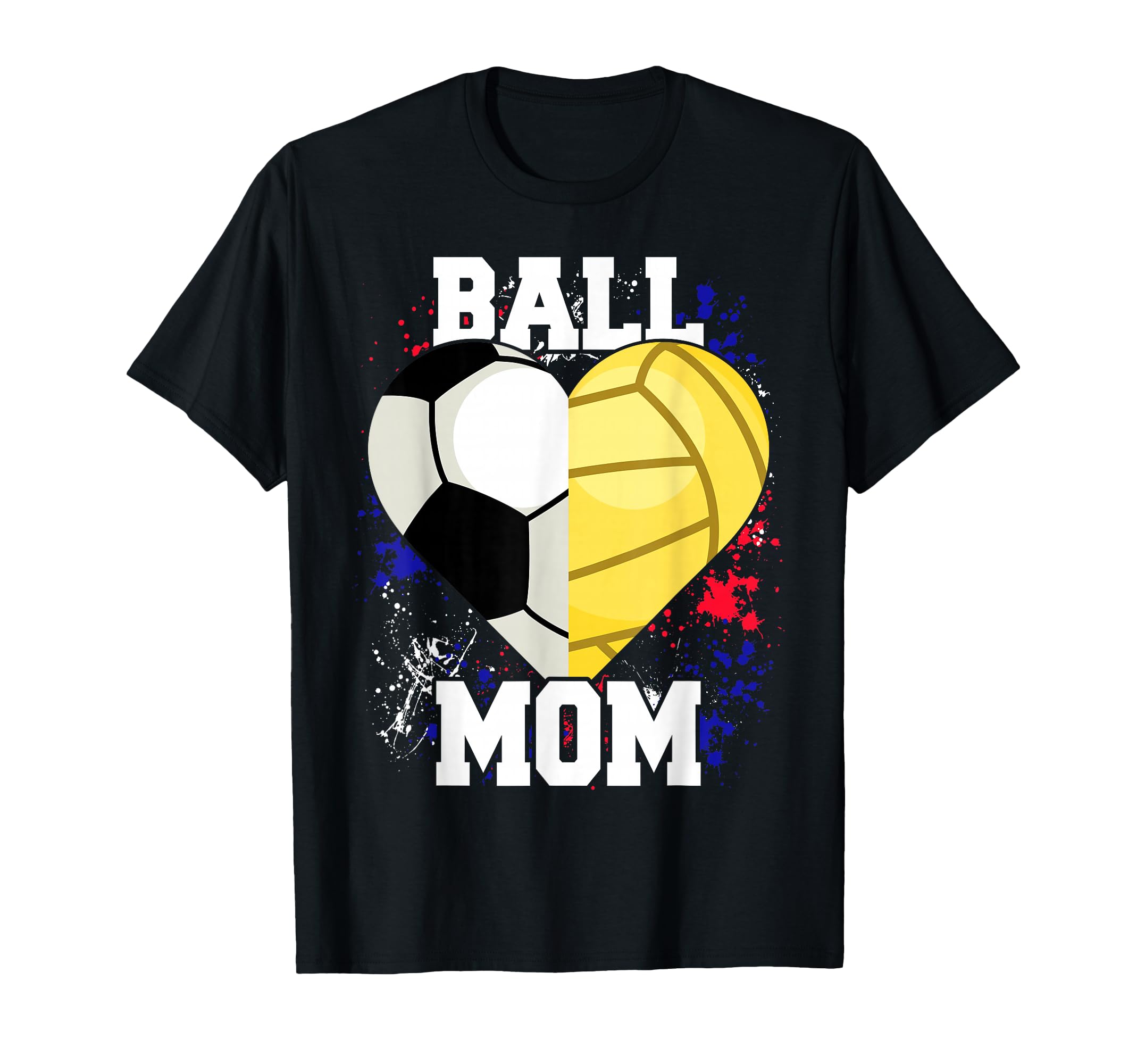 Ball Mom Heart Funny Soccer Volleyball T-Shirt - Graphic Print Men Women