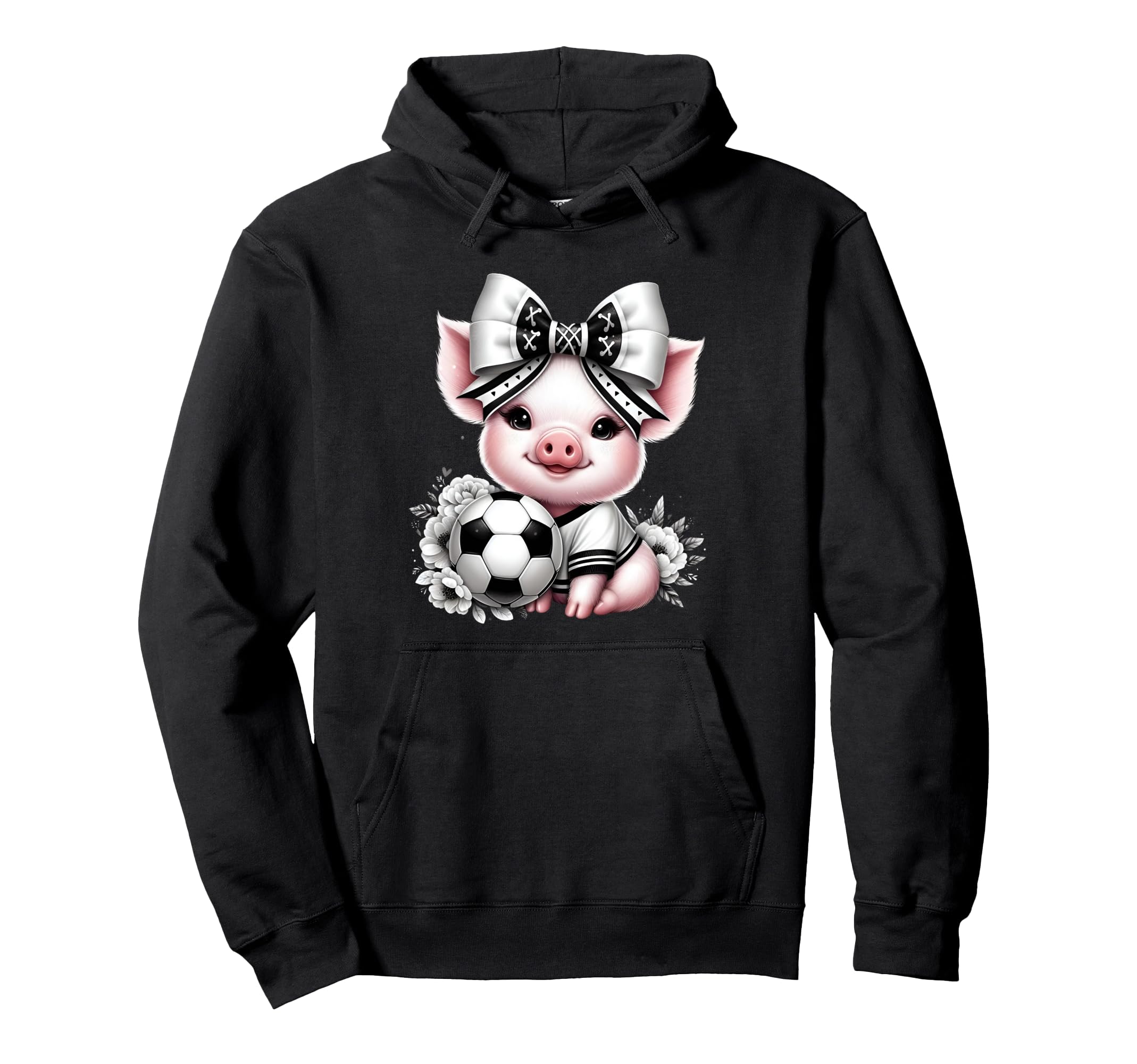 Pig Black White Soccer Coquette Bow Hoodie - Novelty Apparel for Adults