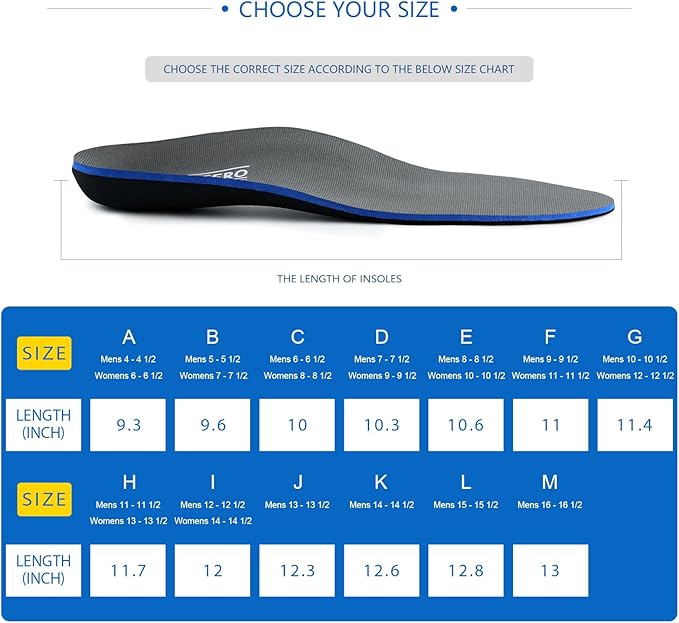 Plantar Fasciitis Feet Insoles Arch Supports Orthotics Inserts Relieve Flat Feet, High Arch (Mens 13-13 1/2)