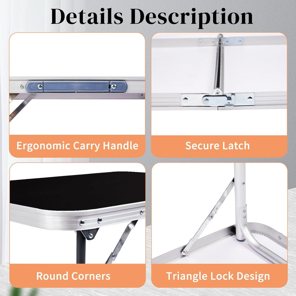 Outvita 2.3ft Portable Folding Camping Table, Outdoor Waterproof Picnic Table, Aluminum Lightweight Suitcase Foldable Table for Picnic BBQ Beach Dining