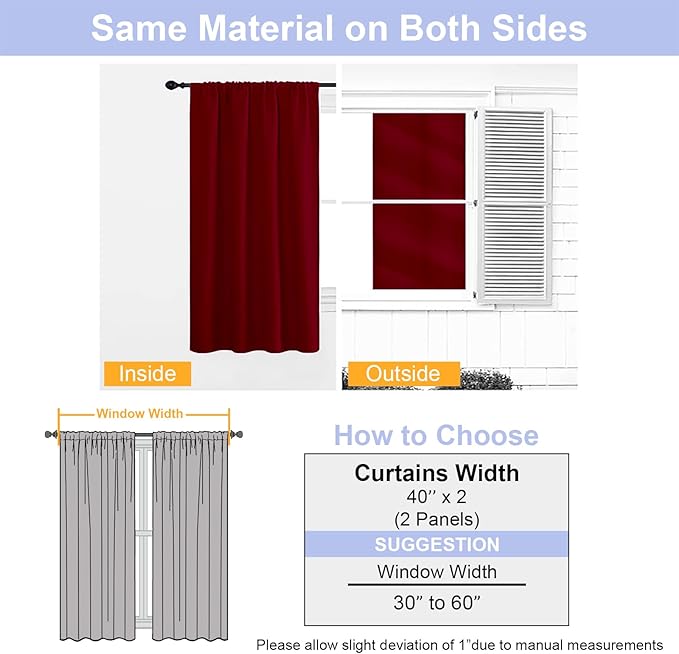 Simplebrand Ava Red Blackout Curtains for Bedroom 96 Inches Long 2 Panels, Solid Thermal Insulated, Energy Saving Nursery Window Treatment Curtains Blackout Drapes, W40 x L96 Inch, Red