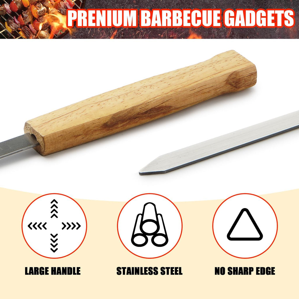 SHIKORI Kabob Skewers,BBQ Barbecue Skewers,Stainless Steel Sticks,17 Inch Heavy Duty Large Wide Reusable,with Nonslip Wooden-16 Pcs