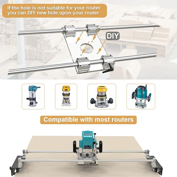 Router Sled, Slab Flattening Jig, DIY Woodworking Router Sled for Flattening Slabs with Height Adjustable (L-Carriages, Steel and Aluminum, 48 Inches)