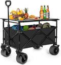 Collapsible Wagon with Table, Large Capacity Foldable Wagons Carts, Beach Wagon with Big Wheels, Heavy Duty Beach Car Utility Wagon for Outdoor Park, Shopping, Sports, Camping, Garden