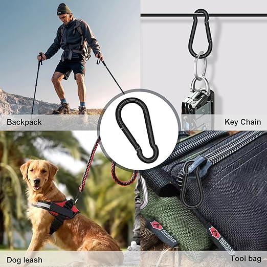 KINLINK 25 Pack Black Carabiner Clip, 2.75 inch Heavy Duty Spring Snap Hook, Small Caribeener Clips for Outdoor Camping, Swing Set, Hammock, Hiking Travel, Fishing, Quick Link Keychain