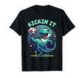 Kickin It T Rex Dinosaur Playing Soccer T-Shirt - Aesthetic Graphic Unisex