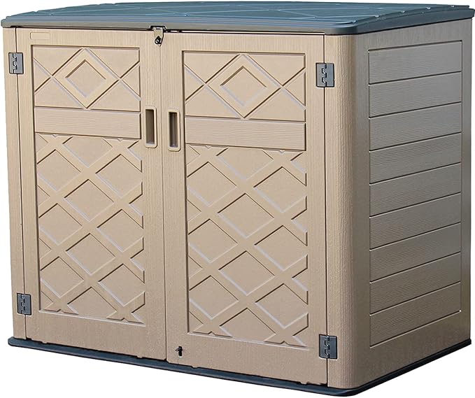 Large Horizontal Storage Sheds,38 cu.ft Resin Garden Shed Weather Resistance,Outdoor Storage Box Lockable for Patio,Backyard,Garden,Home(Brown)