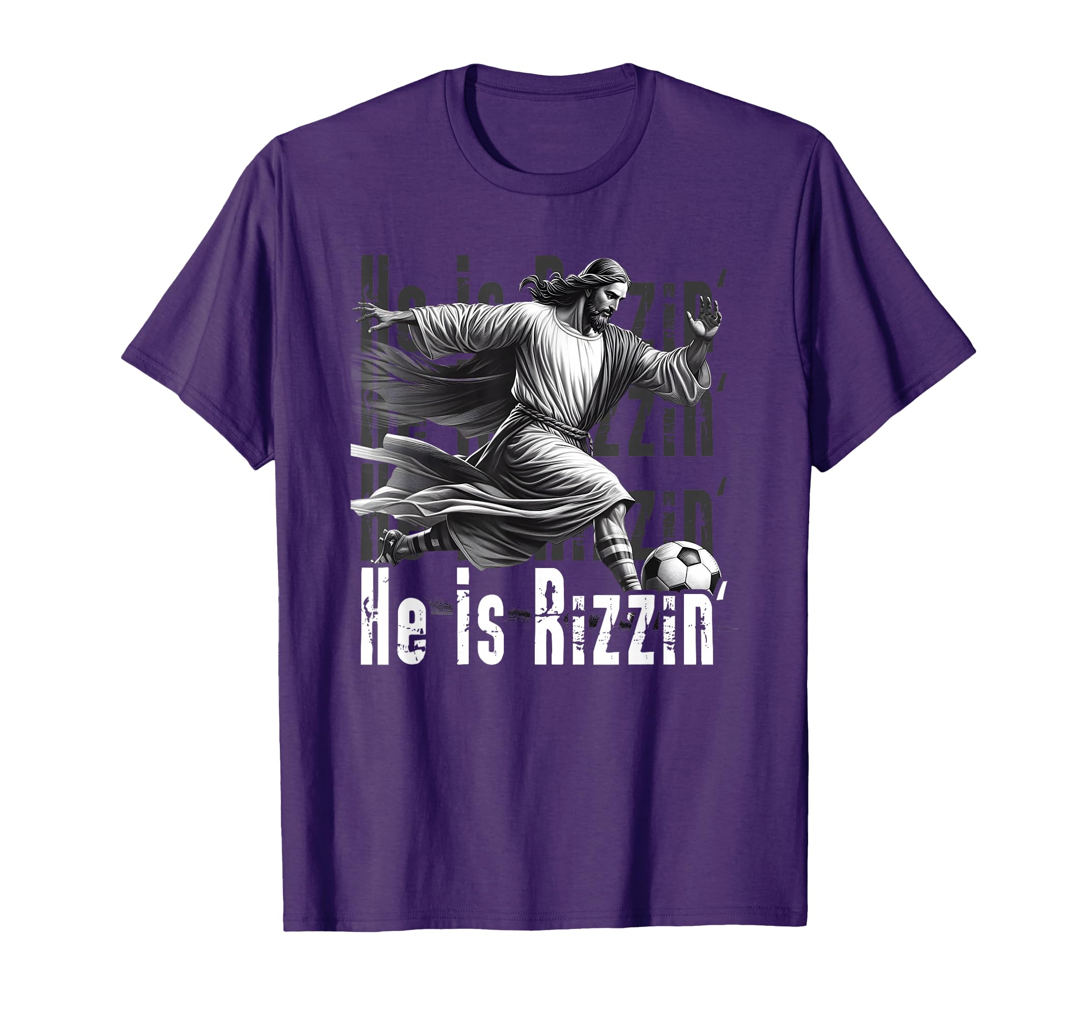 He Is Rizzin Jesus Playing Soccer T-Shirt - Fun Novelty Design Unisex