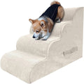 PAWSCART Dog Stairs for Small Dogs and Cats, 4-Step Dog Steps for Bed, 19.6" H Pet Stairs for High Bed, Pet Ramp for Couch, Sofa, Non-Slip Surface Removable Washable Cover, Beige
