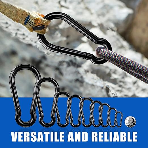 KINLINK 15 Pack Black Carabiner Clip, 3.54 inch Heavy Duty Spring Snap Hook, Caribeener Clips for Camping, Hiking, Travel, Fishing, Quick Link Keychain, Water Bottle, Backpack