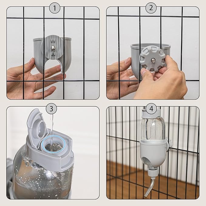 Pet Water Bottle for Cage Crate 17oz Non-Drip Water Dispenser for Small Animal Rabbit Bunny Guinea Pig Chinchilla Ferret Squirrel Hedgehog (Gray, 17oz)