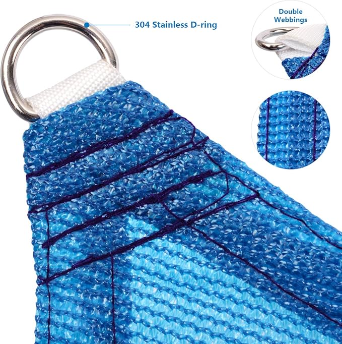 Eden's Decor Straight Flat-Edged Sun Shade Sail Rectangular 17' x 22' Blue UV-Blocking Outdoor Canopy Fabric Cloth Awning for Pergola Patio Garden Backyard Custom Size