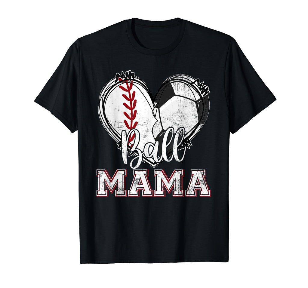 Ball Mama Baseball Soccer Heart Mom Both T-Shirt - Graphic Print Unisex