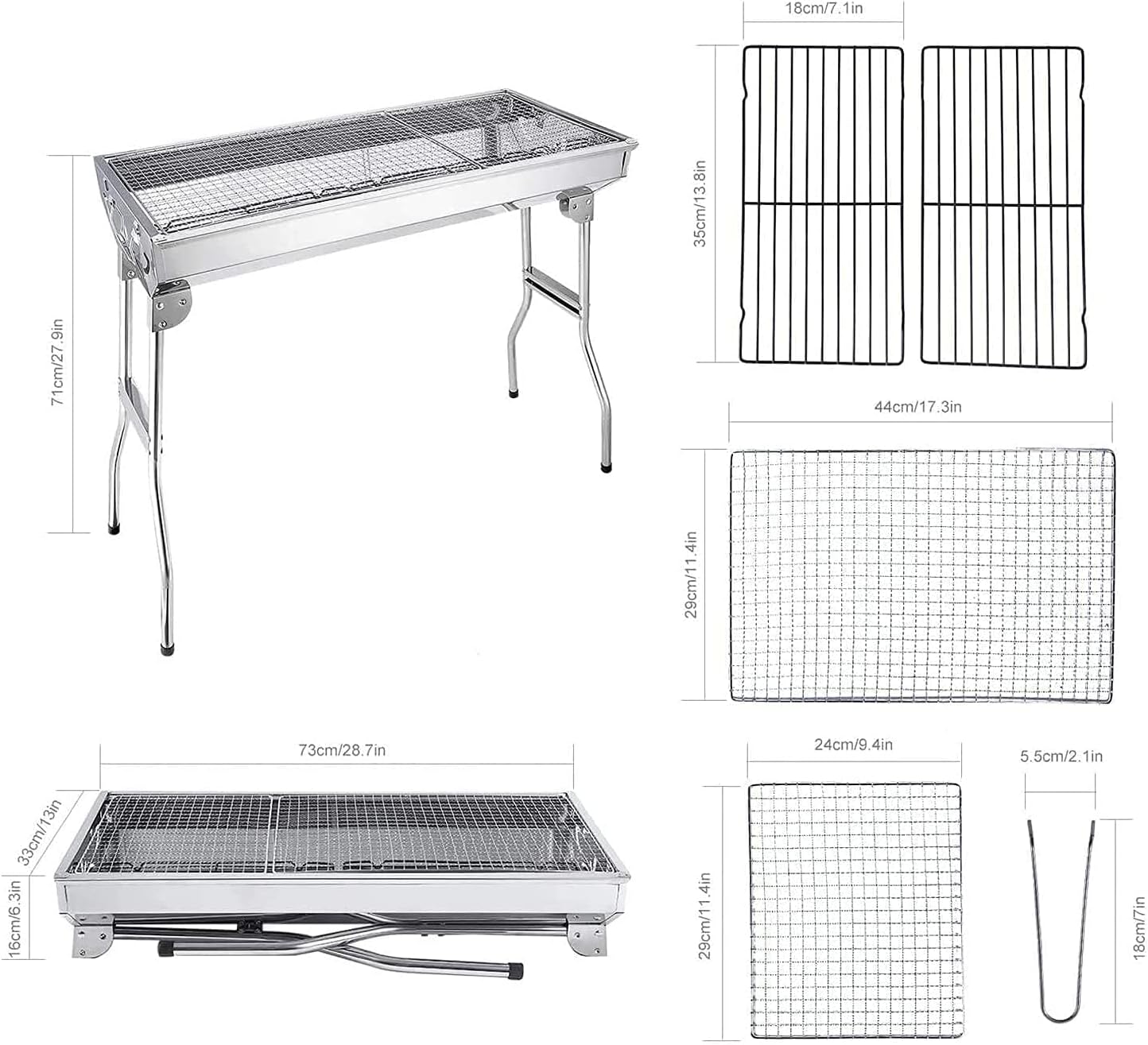 Charcoal Grill, Barbecue Grill Stainless Steel BBQ Smoker Barbecue Folding Portable for Outdoor Cooking Camping Hiking Picnics Backpacking Large