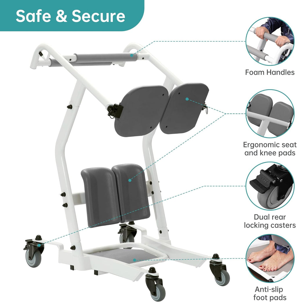 Sit to Stand Lift Patient Transport Unit for Elderly - 400 Pound Weight Capacity - Patient Lift for Home Care Use